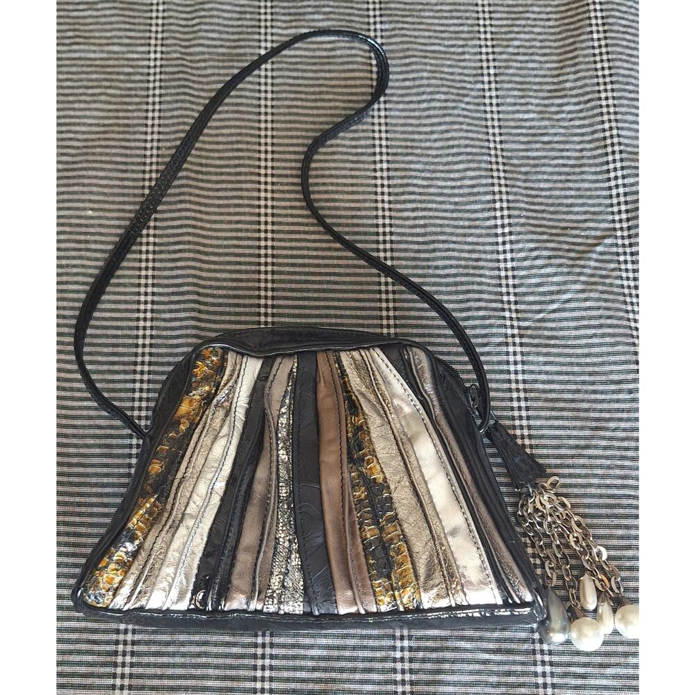 Nordstrom patchwork clutch/shoulder bag- 9"w x 6"h- Italian leather- MINT
